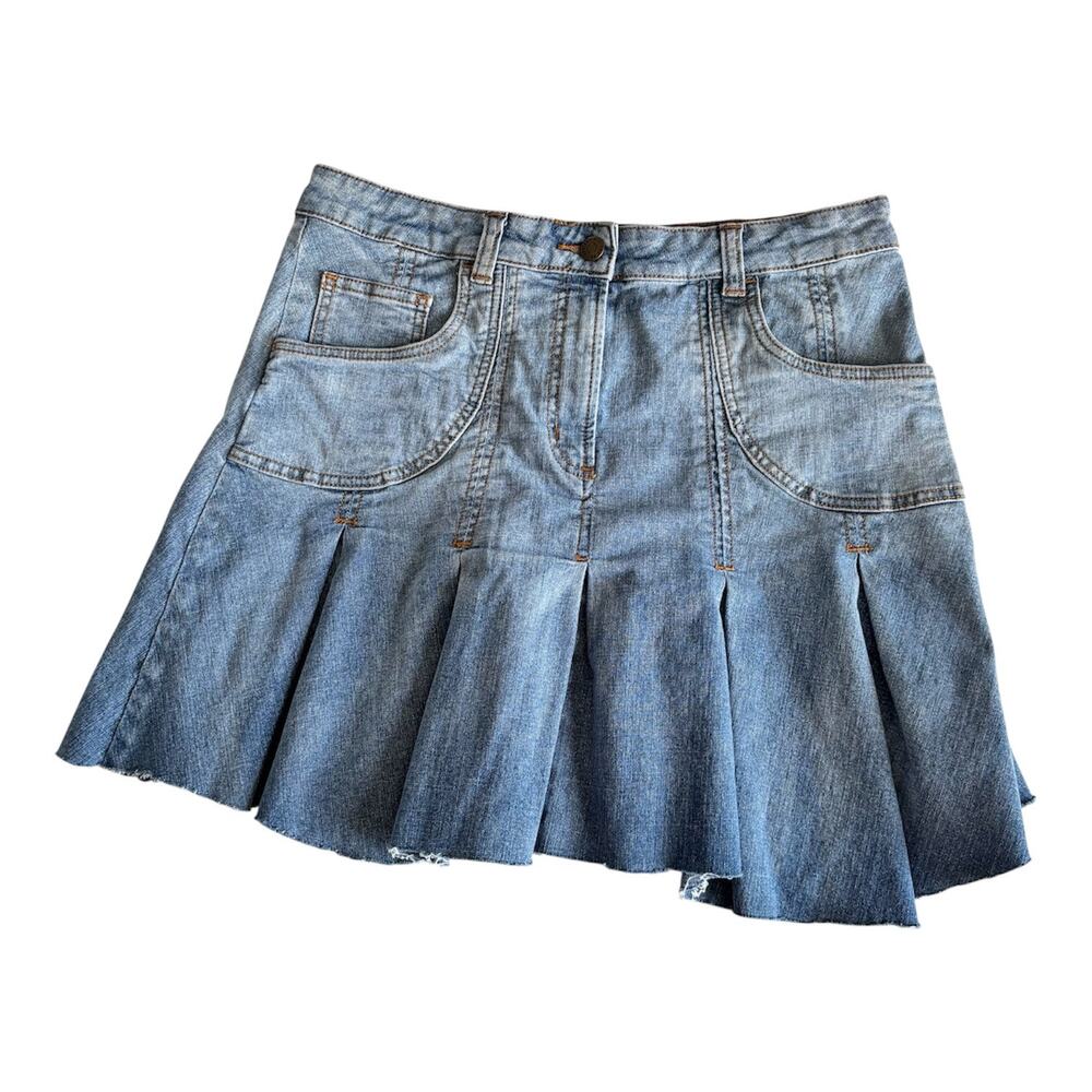BDG Urban Outfitters Y2K Pleated Denim Mini Skirt Women’s Large Retro Raw Hem